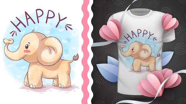 Childish cartoon character animal watercolor elephant