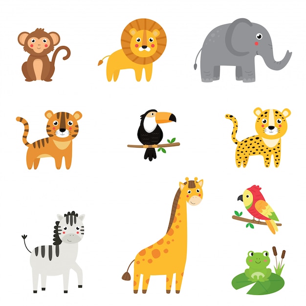 Childish collection of cute cartoon african animals.