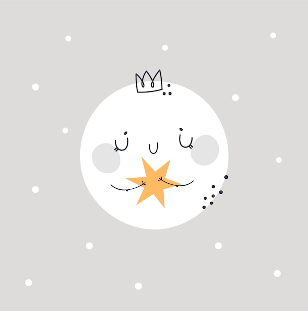 Childish cute baby moon princess. bedtime, good night print