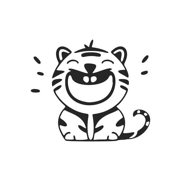 Childish cute black on white background laughing tiger logo