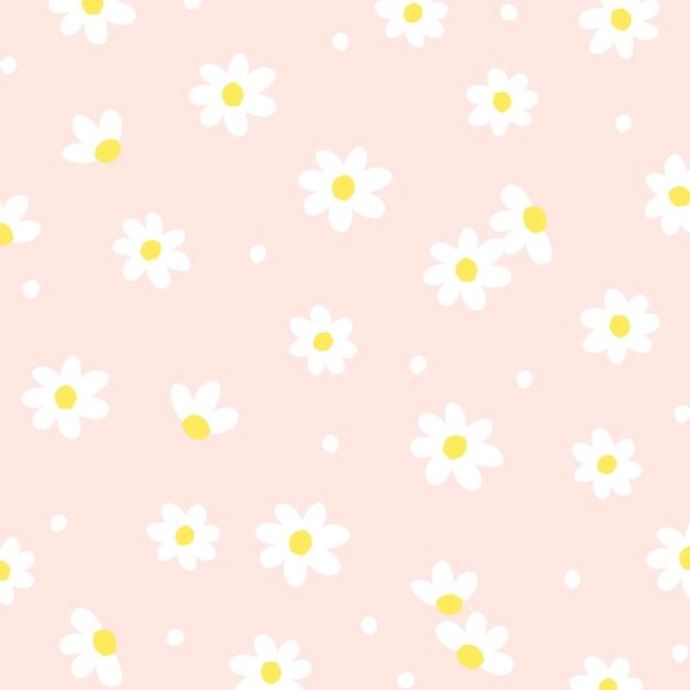 Childish delicate minimalist print background of small daisies in blush pastel color