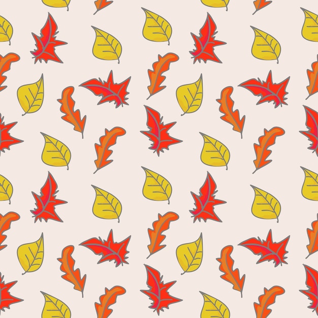 Childish drawing of autumn floral and foliage pattern