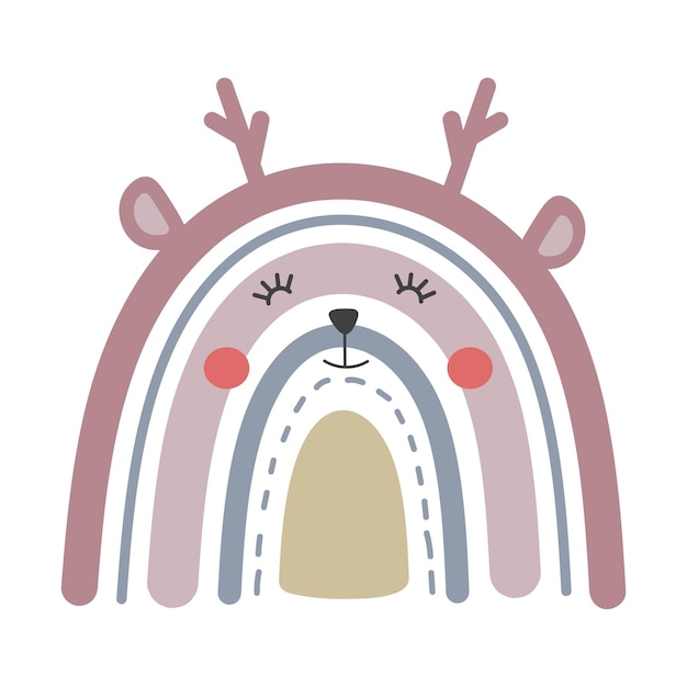 幼稚な手描きのかわいい鹿の虹 面白い鹿のテクスチャ 子供部屋の装飾 子供の招待状 ポスター ベビーシャワー