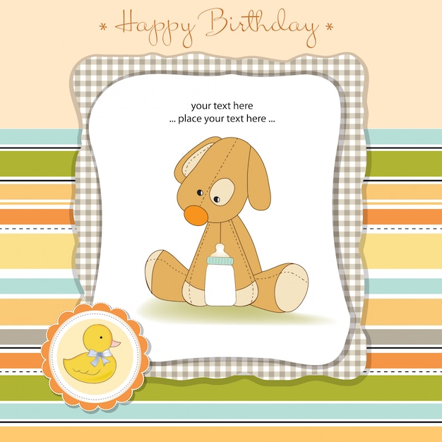 Childish happy birthday card with dog toy