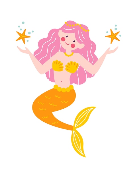 Childish mermaid with starfish Vector illustration