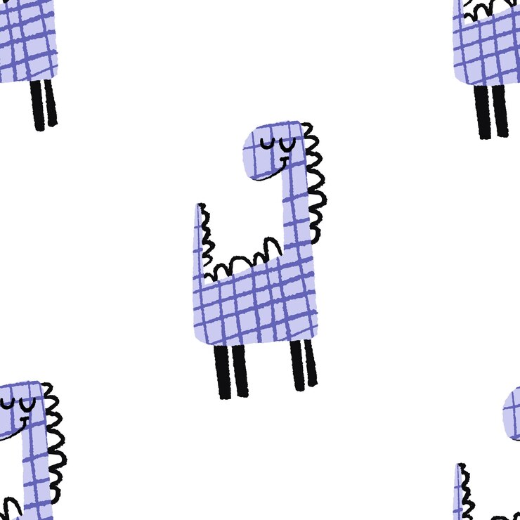 Vector childish seamless dino pattern endless design for wrapping paper with dinosaur monster illustration