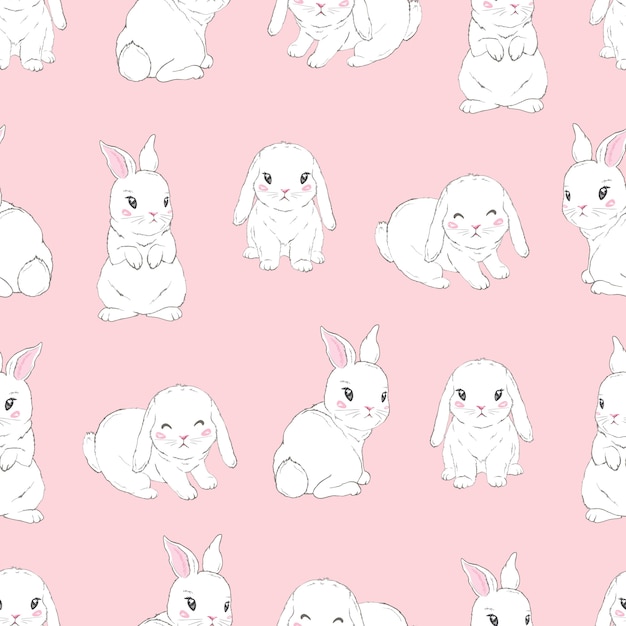 Vector childish seamless pattern with cartoon bunnies