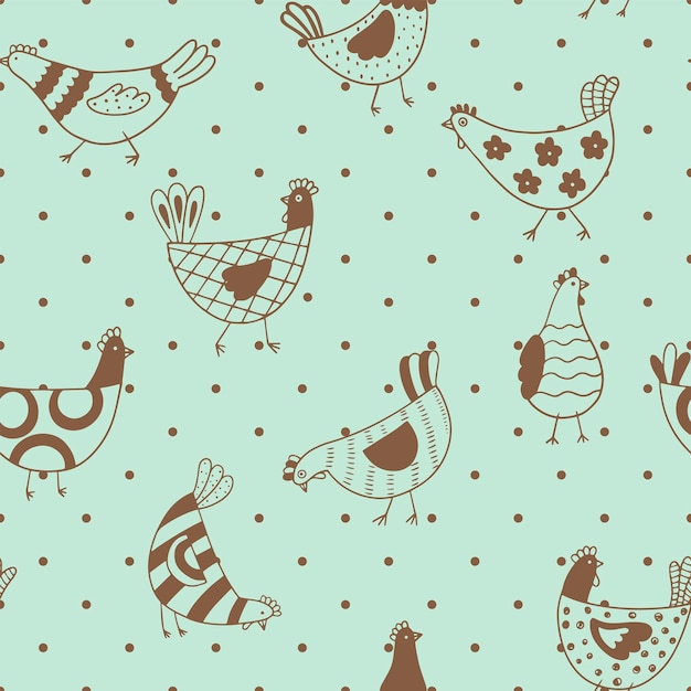 Childish seamless pattern with chicken and flowers