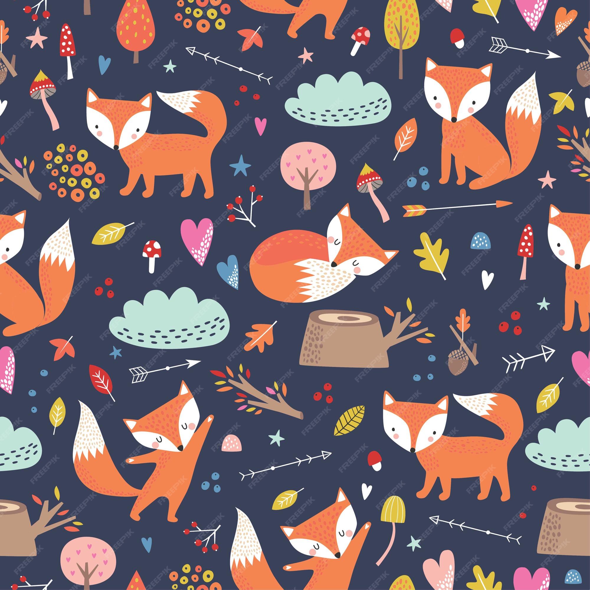 Premium Vector | Childish seamless pattern with cute foxes in cartoon ...