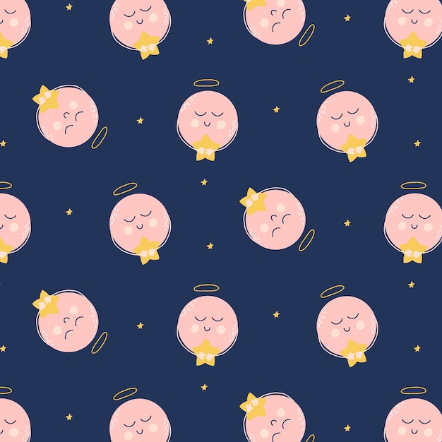 Childish seamless pattern with cute planet and stars Nice night sky pattern Vector illustration hand drawn in cartoon style