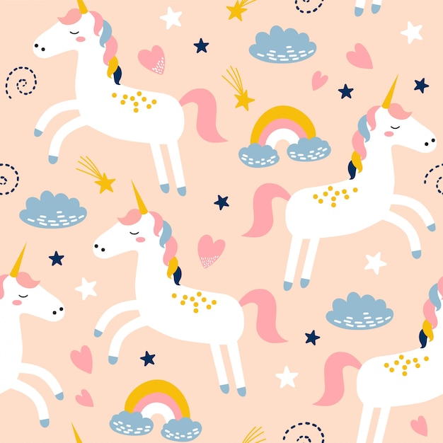 Premium Vector | Childish seamless pattern with cute unicorn.