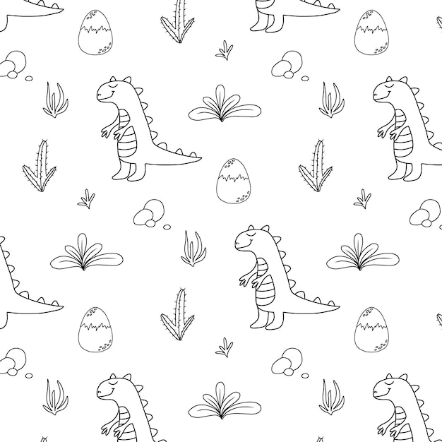 恐竜と子供っぽいシームレスパターンかわいい恐竜と手描きのパターンベクトルイラストこのパターンは、布の包装紙やプリントに適しています落書きスタイル