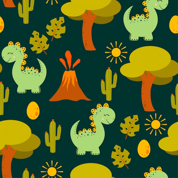 Childish seamless pattern with dinosaurs