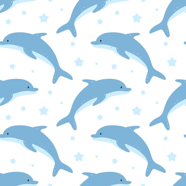 Vector childish seamless pattern with dolphins
