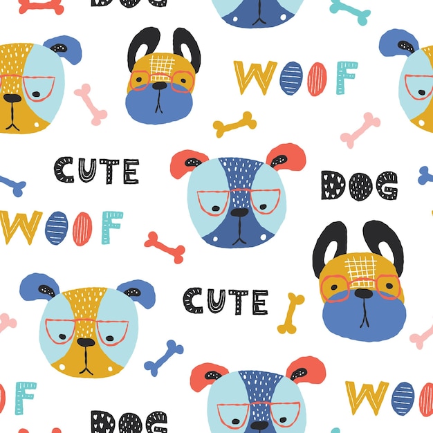 Vector childish seamless pattern with funny creative dogs creative childish texture in scandinavian style great for fabric textile vector illustration