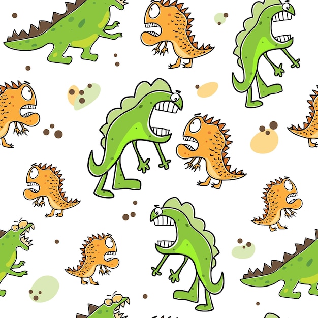 Childish seamless pattern with hand drawn dino in scandinavian style Dragon handdrawn Doodle