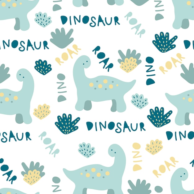 Детский бесшовный рисунок с маленькими динозаврами Милый детский принт для текстиля и ткани Ручной рисунок векторной иллюстрации для декора и дизайна