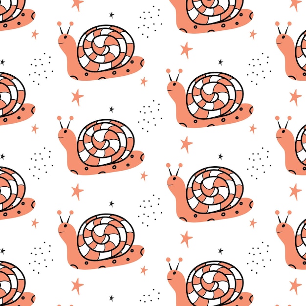 Childish seamless pattern with snail  handdrawn pattern with snails