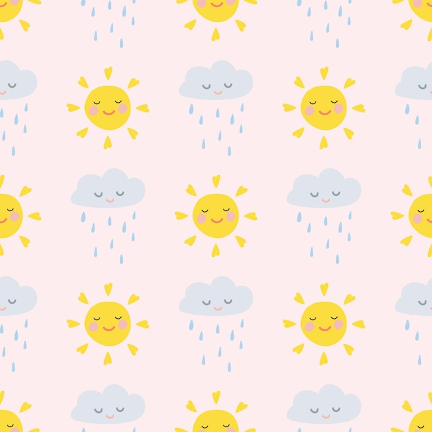 Childish seamless pattern with sun and cloud