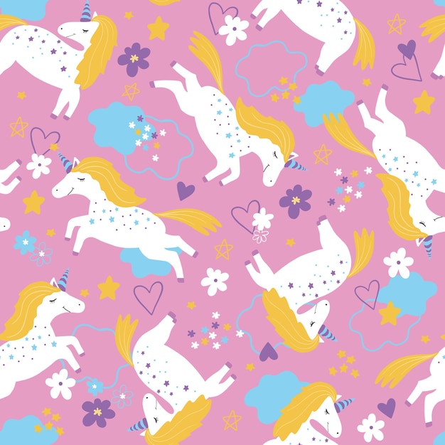 Childish seamless pattern with unicorns