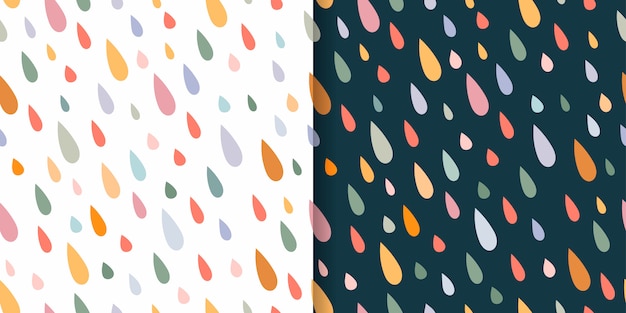 Vector childish seamless patterns set with colorful rain drops