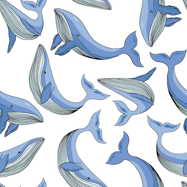고래와 함께 유치한 매끄러운 반복 단순 플랫 패턴