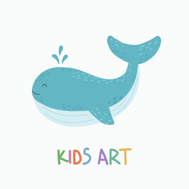 幼稚なスタイルの描画手描きのカラフルなかわいいクジラのイラスト