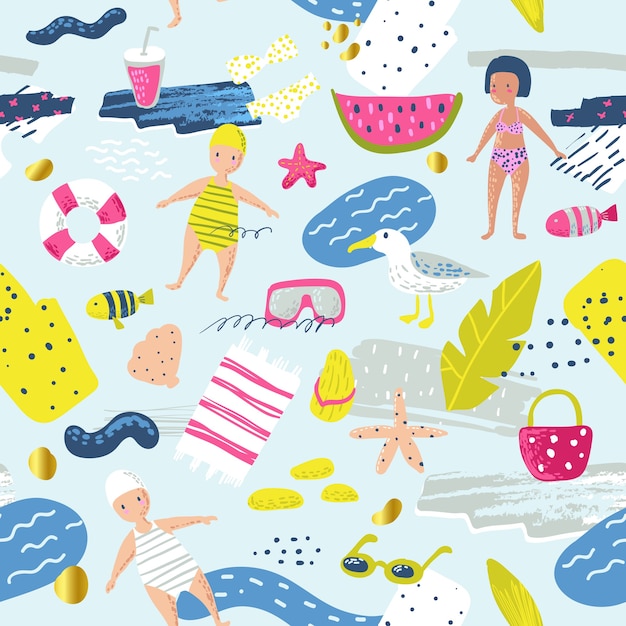 Childish Summer Beach Vacation Seamless Pattern