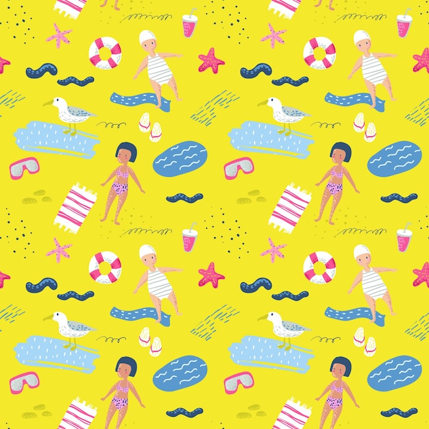 Childish Summer Beach Vacation Seamless Pattern