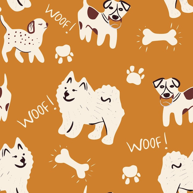 Childish vector seamless pattern with doodle dogs for wrapping paper wallpaper print for fabricx9