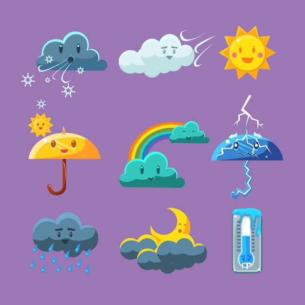 Vector childish weather icon set