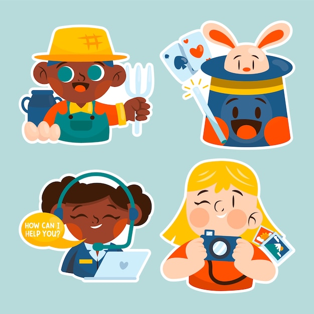 Vector childlike jobs stickers collection