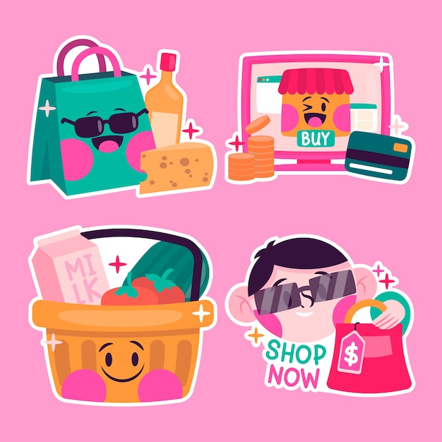 Childlike shopping stickers collection