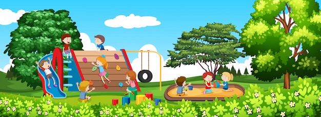 Vector childre playing in a park