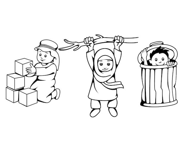 children activities black and white line drawing illustration