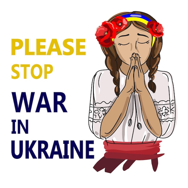 Вектор Дети против войныукраинская девочка молится и прощает остановить войну в украине
