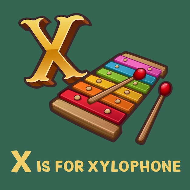 Vector children alphabet letter x and xylophone