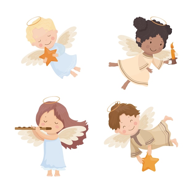 Vector children angel characters set