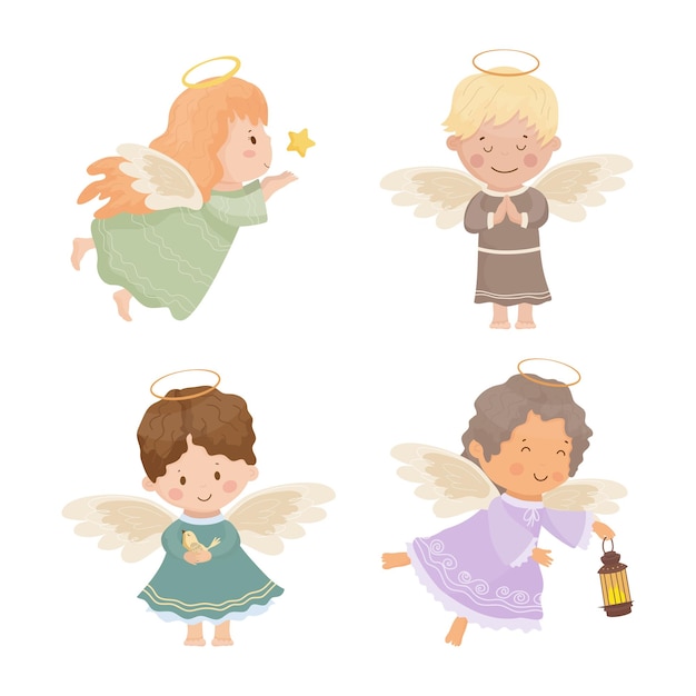 Vector children angel characters set