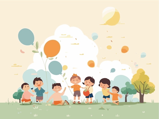 Vector children are playing happily on children's day