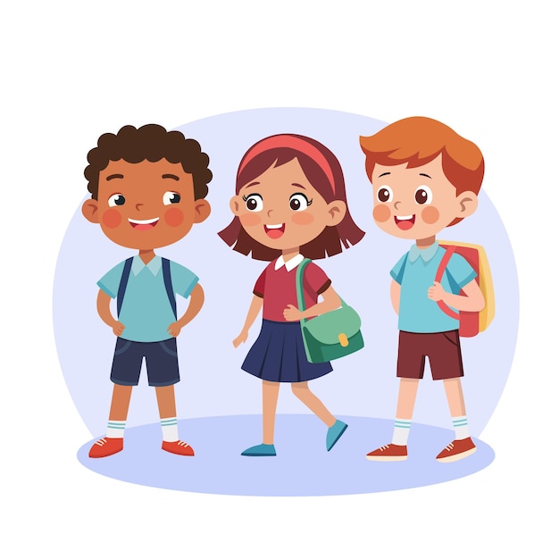 子供は学校の子供です バック・トゥ・スクール・デザイン・コンセプト 若い生徒が学校で勉強します