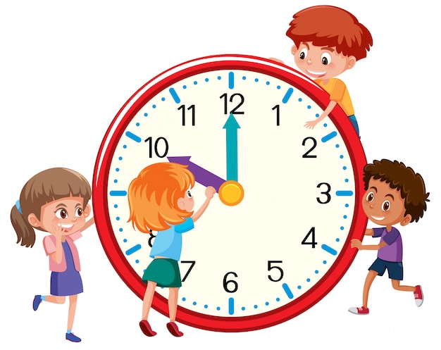 Children around a clock