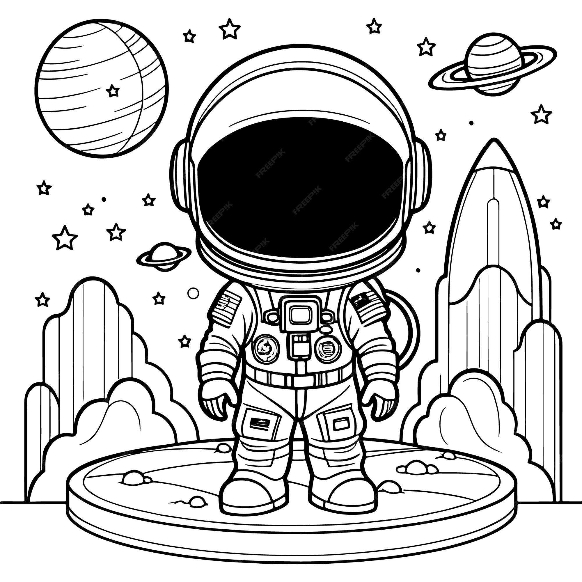 Premium Vector Children astronaut outline coloring page illustration