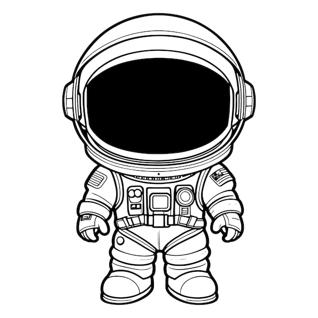 Children astronaut outline coloring page illustration for children and adult