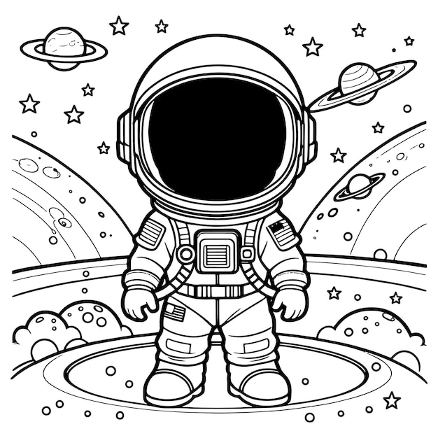 어린이 및 성인 을 위한 어린이 우주비행사 의 윤 색채 페이지 일러스트레이션