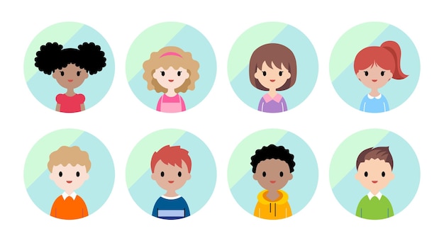 Vector children avatars flat icon set