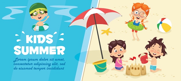 Banner di bambini sulla spiaggia