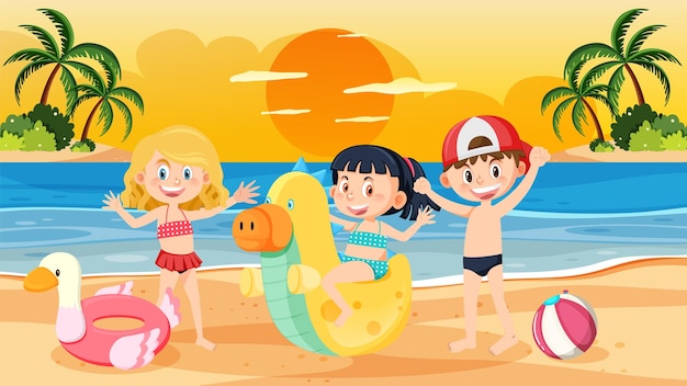 Children at the beach on summer holiday