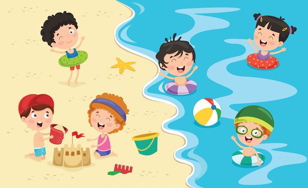 Vector children on the beach