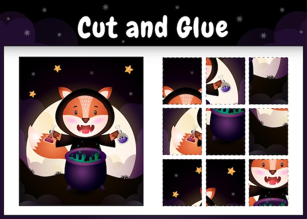 할로윈 의상을 사용하여 귀여운 여우를 자르고 붙인 어린이 보드 게임